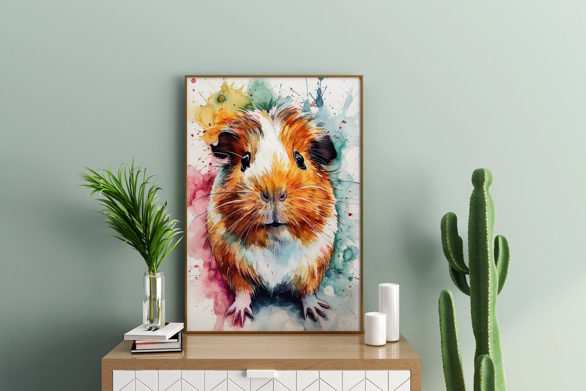 Adorable Guinea Pig Watercolor Portrait Cute Small Pet Art Poster - Image 3