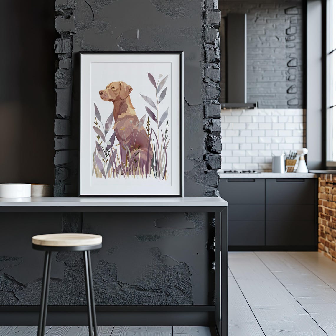 Brown Dog Watercolor Illustration Among Tall Grass Animal Art Poster - Image 4