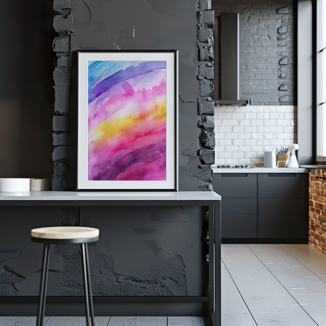 Abstract Gradient Sunset Watercolor Pink Purple Blue Art Poster - Image 3