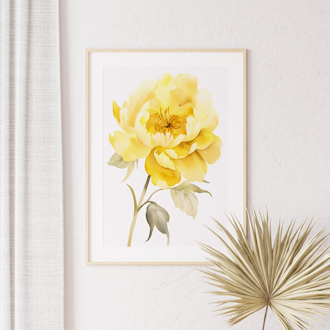 Yellow Peony Single Bloom Bright Watercolor Cheerful Floral Poster - Image 3
