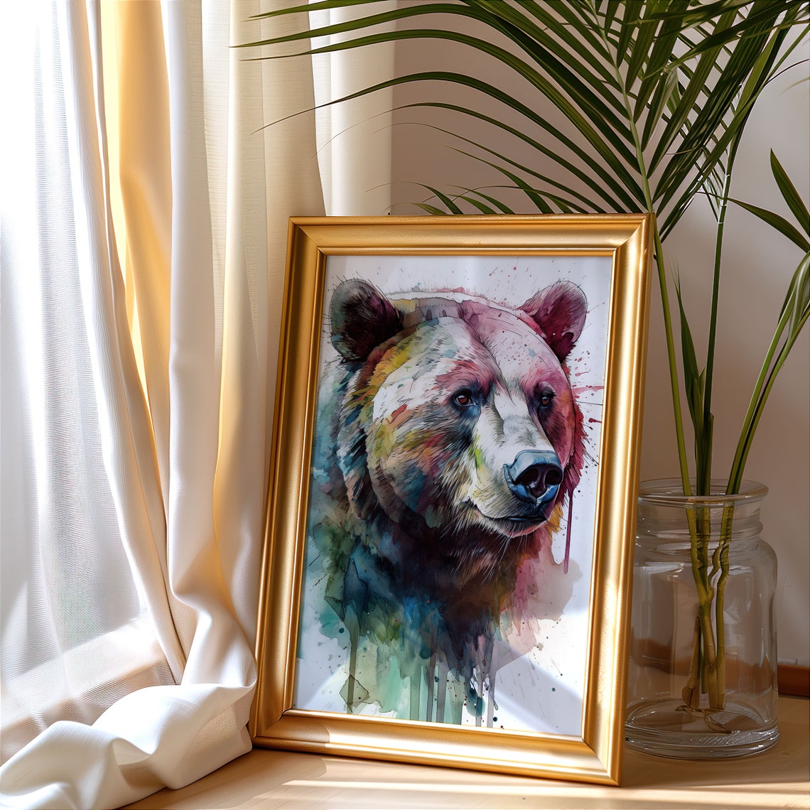 Brown Bear Portrait Watercolor Splash Colorful Wildlife Poster - Image 5