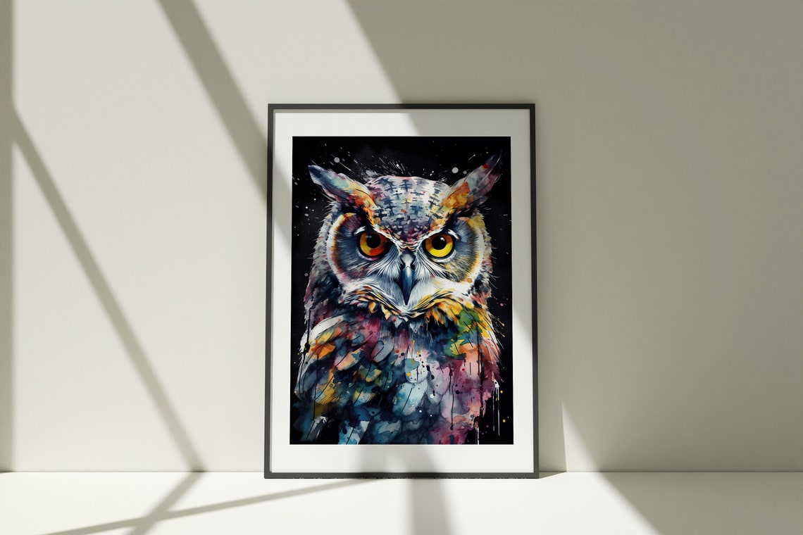 Fierce Owl Splash Watercolor Portrait Vibrant Wildlife Art Poster - Image 4