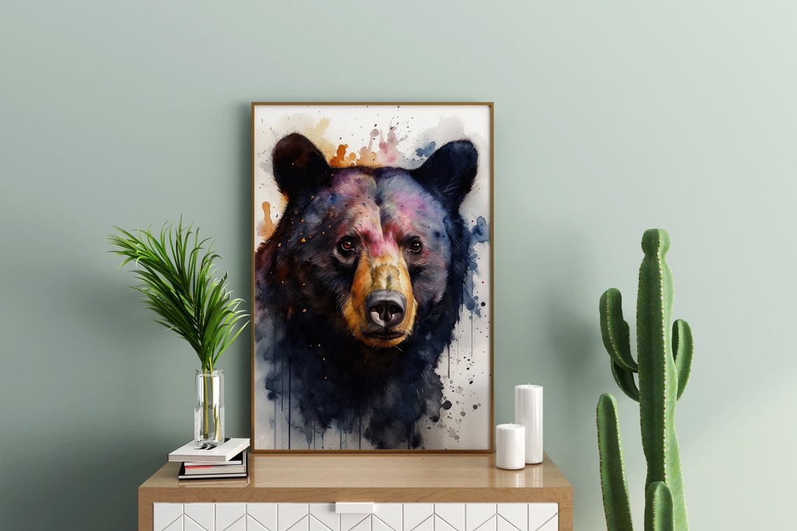 Black Bear Watercolor Portrait Wild Animal Forest Lodge Art Poster - Image 3