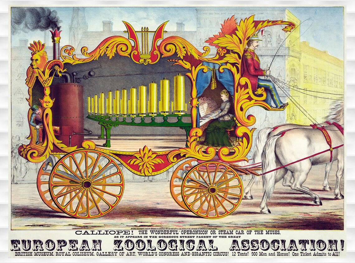 European Zoological Association Circus Calliope Steam Car Poster