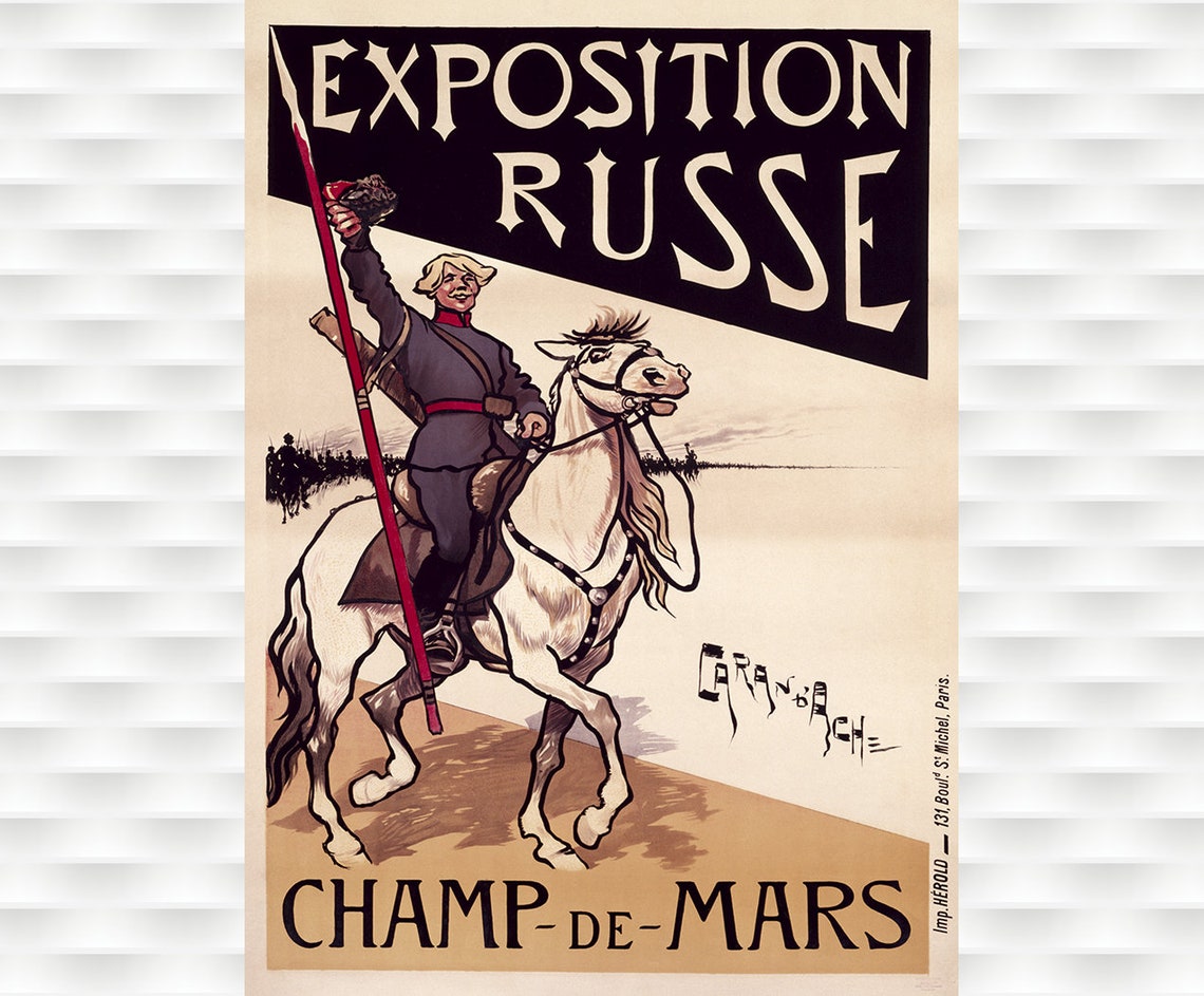 Exposition Russe Cossack on Horseback Caran d'Ache Vintage Poster