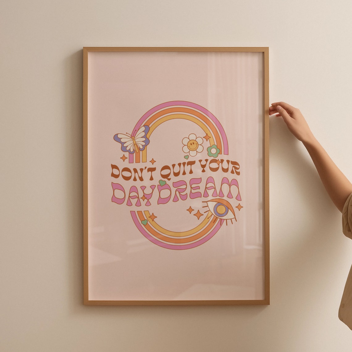 Don't Quit Your Daydream Retro Rainbow Poster Groovy Quote Decor - Image 4