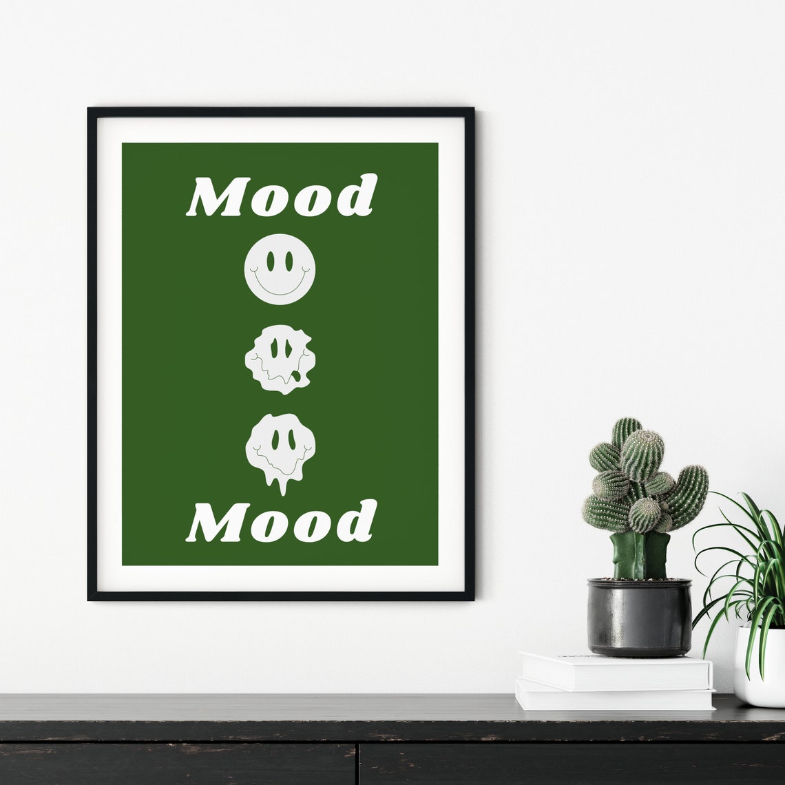 Mood Smiley Face Retro Poster Green Trippy Melting Smile Wall Decor - Image 4