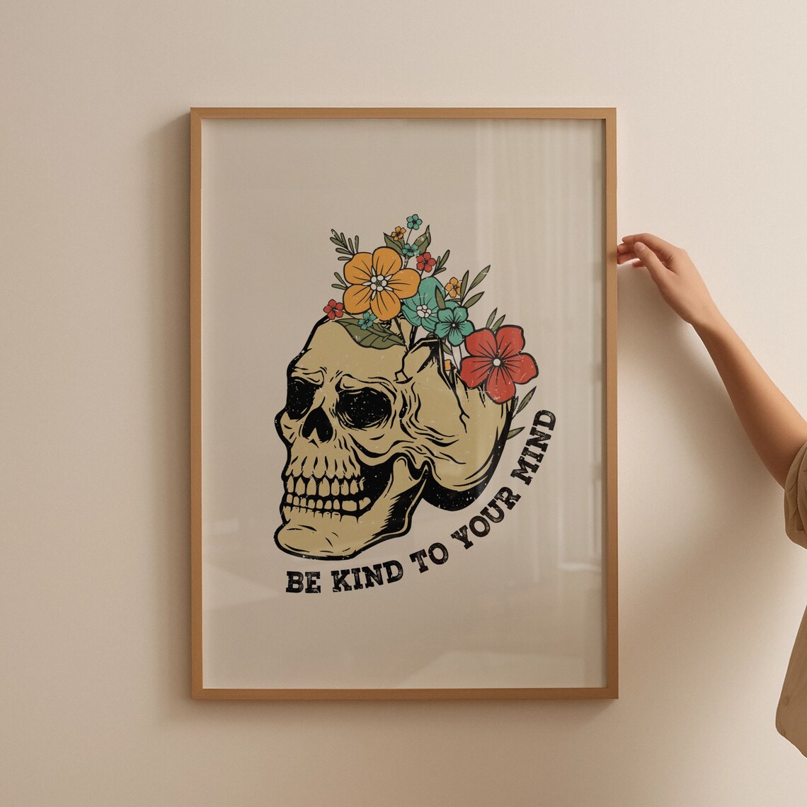 Retro Floral Skull Gothic Halloween Art Print - Image 3