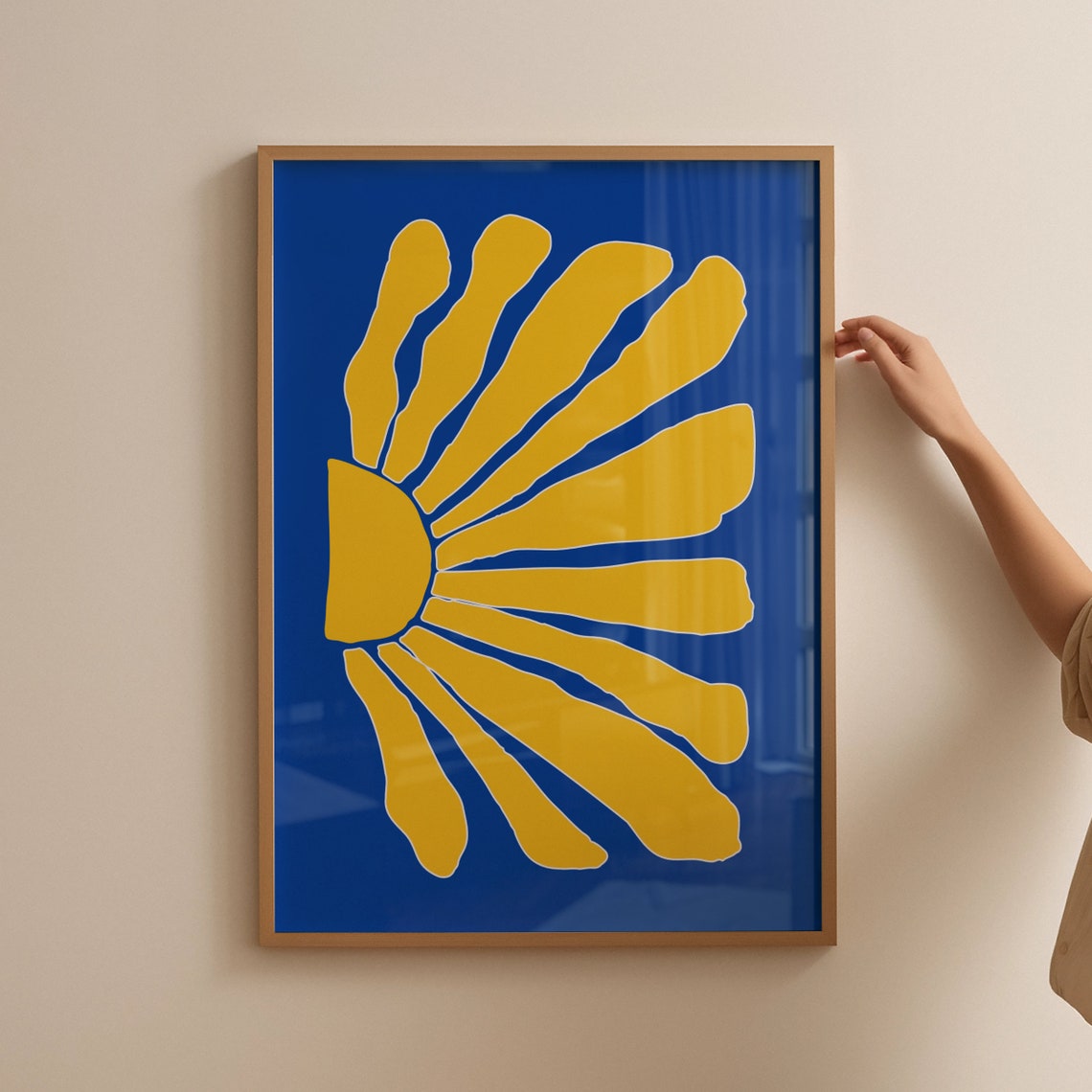 Yellow Sun Abstract Blue Minimalist Modern Graphic Wall Poster