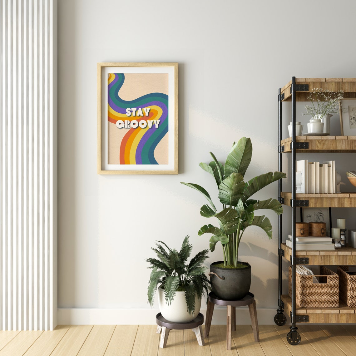Stay Groovy Colorful Rainbow Wavy Lines Typography Wall Poster - Image 2