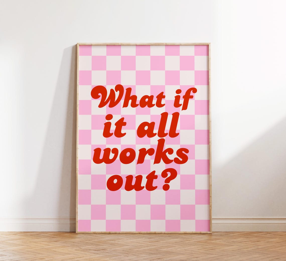 What If It All Works Out Retro Pink Checkerboard Quote Poster - Image 4