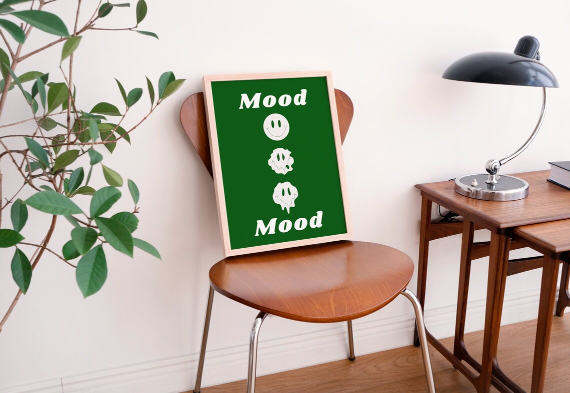 Mood Smiley Face Retro Poster Green Trippy Melting Smile Wall Decor - Image 3