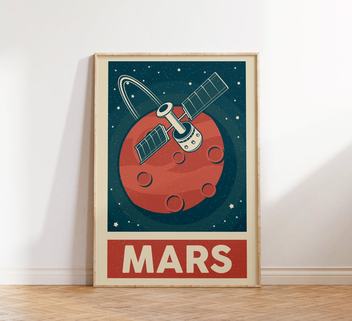 Mars Vintage Space Poster Retro Planet Satellite Science Wall Decor