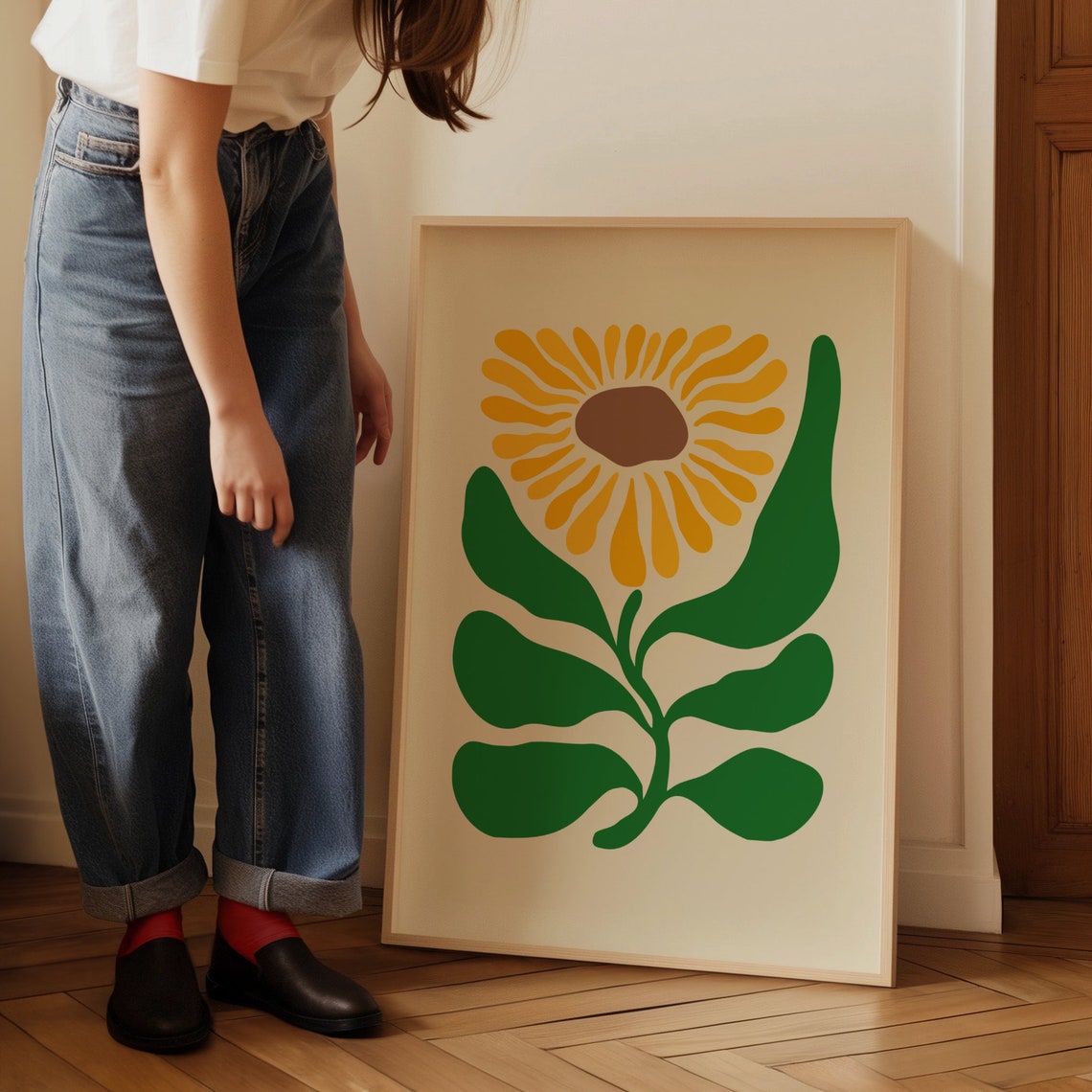 Retro Sunflower Bold Boho Yellow Green Mid Century Floral Poster - Image 3