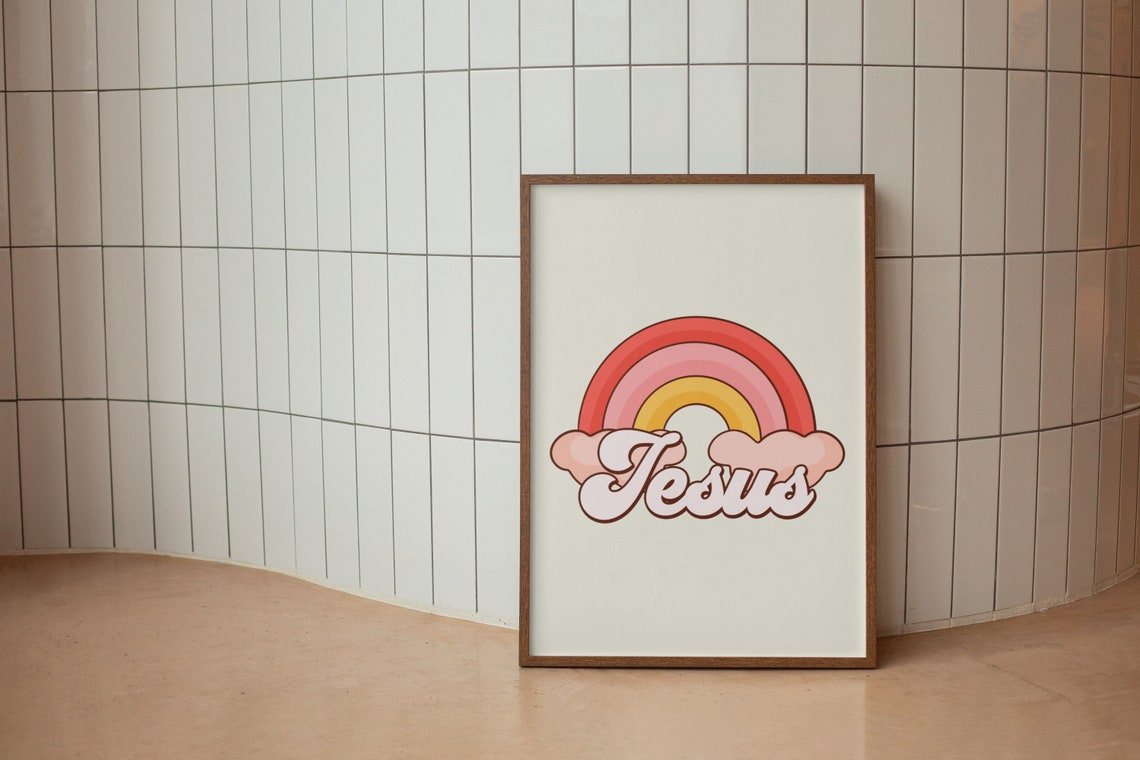 Jesus Retro Rainbow Groovy Script Christian Faith Pastel Poster - Image 2