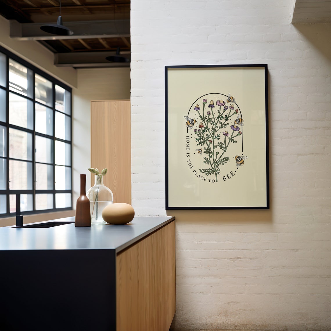 Home Is The Place To Bee Wildflower Botanical Bee Pun Poster - Image 4