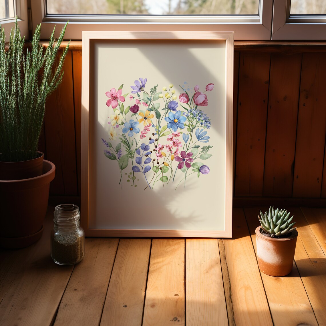 Wildflower Watercolor Bouquet Soft Pastel Floral Botanical Poster - Image 3