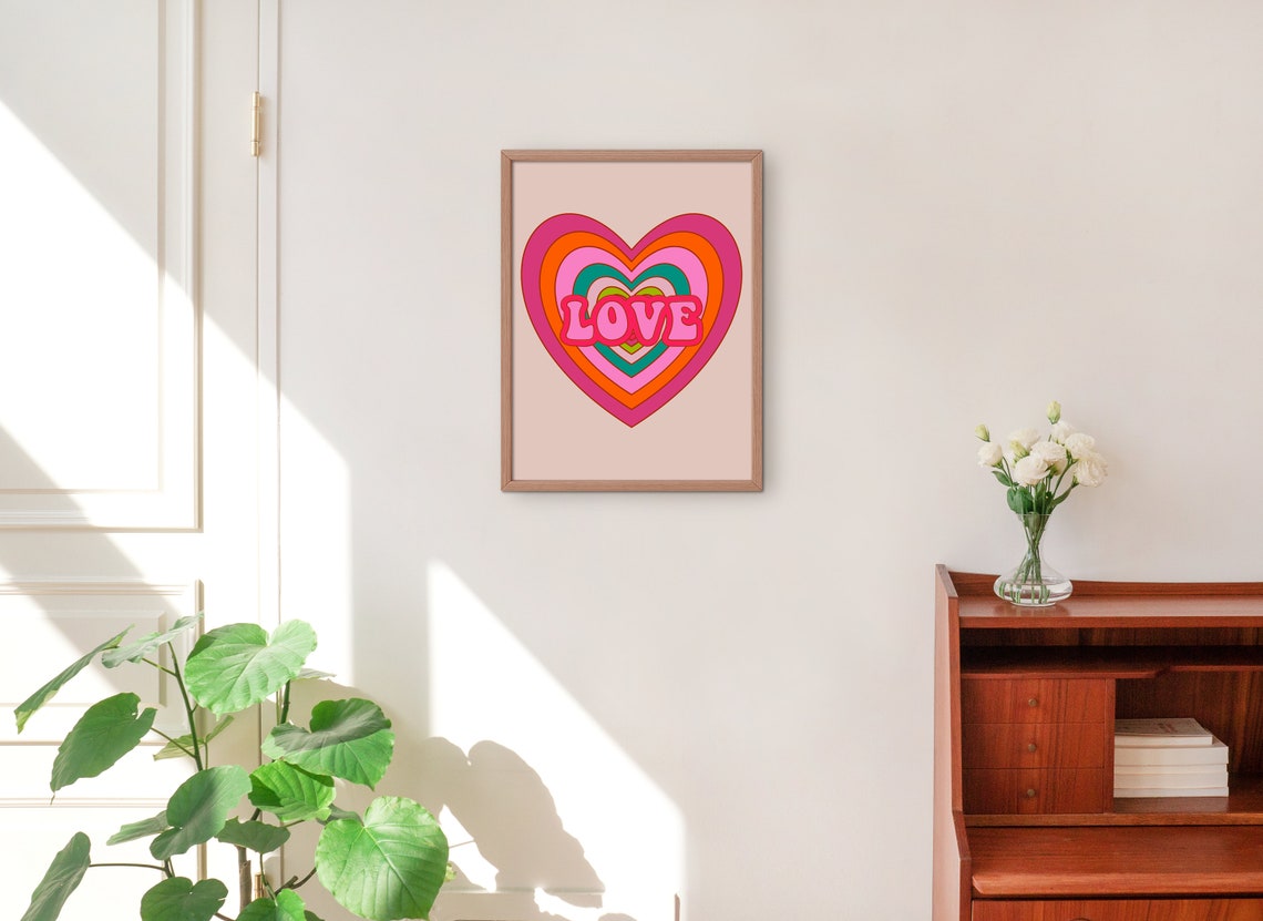 Love Retro Rainbow Heart 70s Pastel Valentine Wall Decor Poster - Image 2
