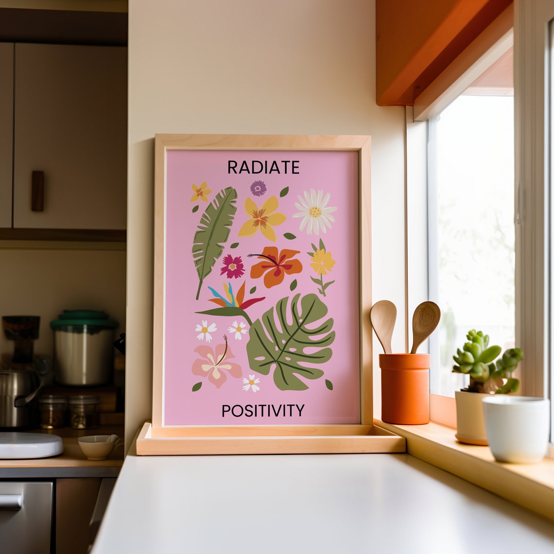Radiate Positivity Pink Tropical Hibiscus Floral Quote Poster - Image 4