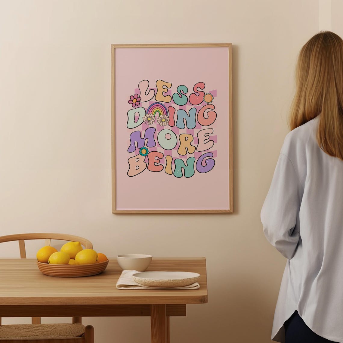 Less Doing More Being Pastel Groovy Mindful Typography Poster - Image 3