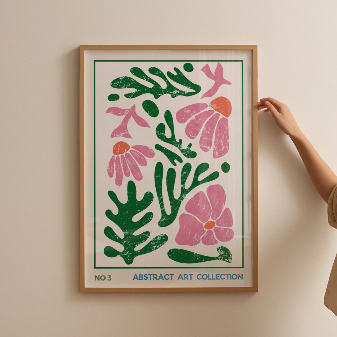 No 3 Abstract Art Collection Pink Green Botanical Matisse Poster