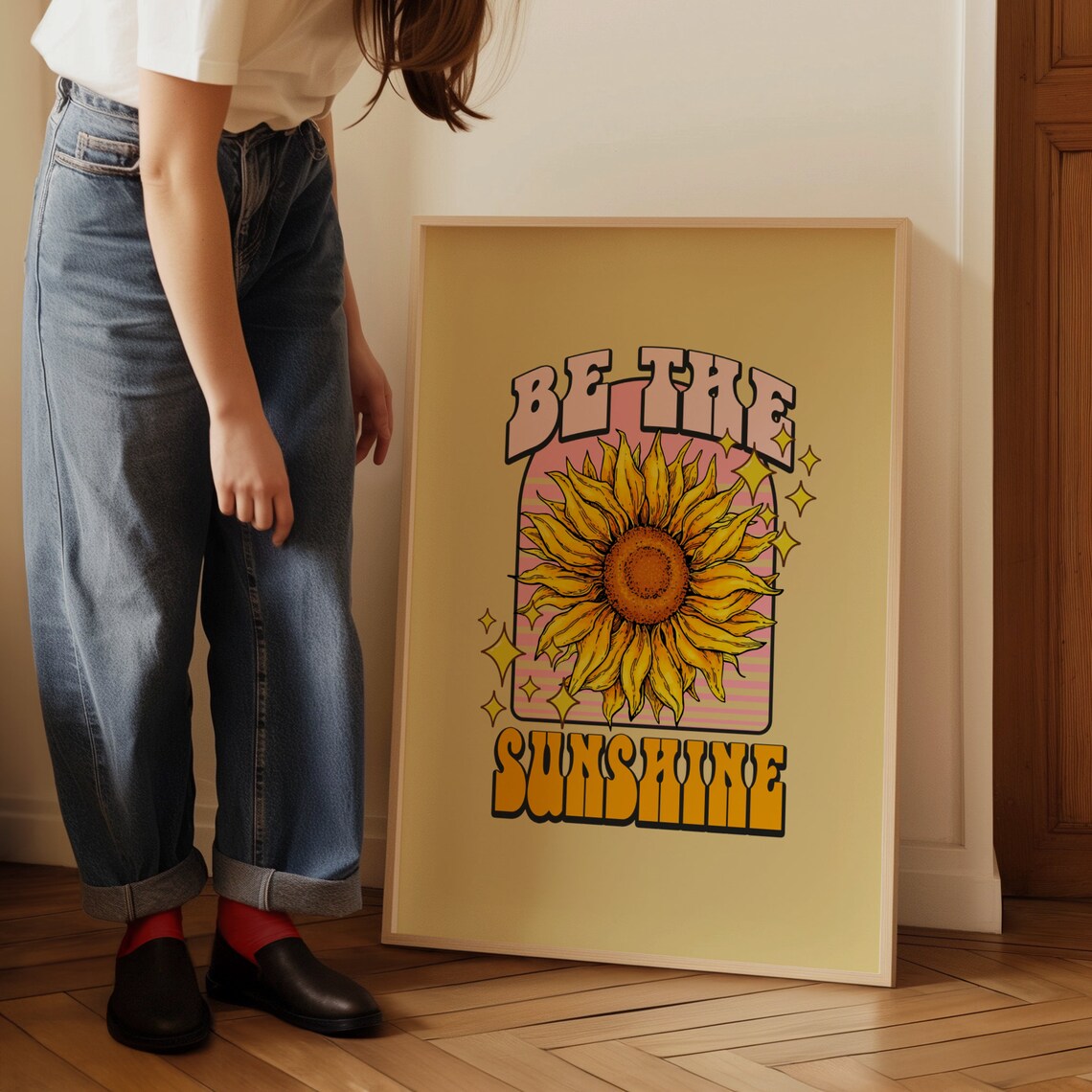 Be The Sunshine Groovy Sunflower Retro Positive Quote Floral Poster - Image 4