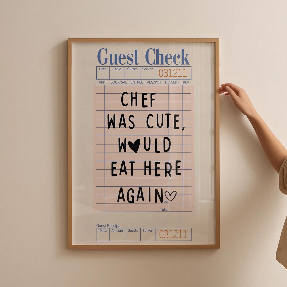 Chef Was Cute Guest Check Poster Trendy Wall Art Prints Kitchen Decor Wall Prints Apartment Prints Girly Poster Wall Decor - Image 4