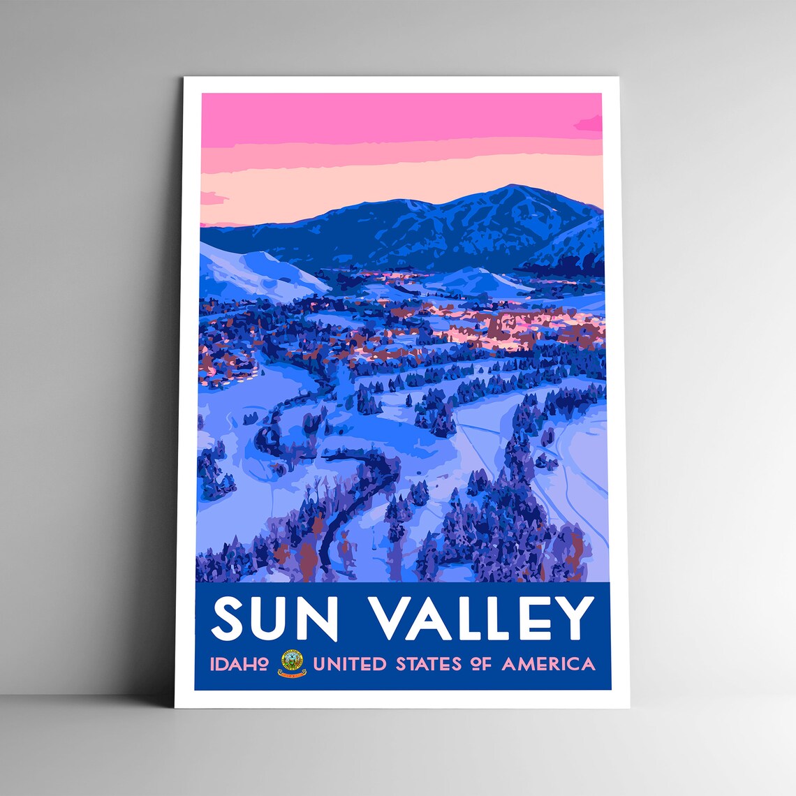 Sun Valley Idaho Winter Ski Resort Sunset Vintage Travel Poster