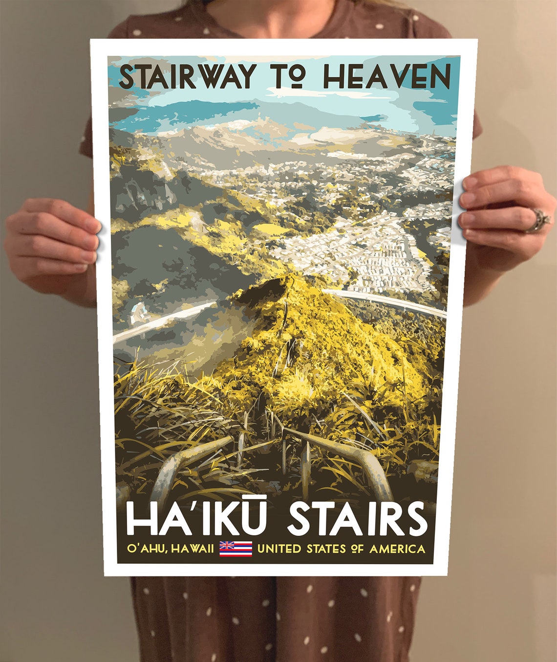 Haik Stairs Stairway To Heaven Wpa Style Vintage Style Travel Poster 8x10 12x18 18x24 24x36 4x6 Postcard Haiku Ladder Hawaii Retro Usa - Image 2