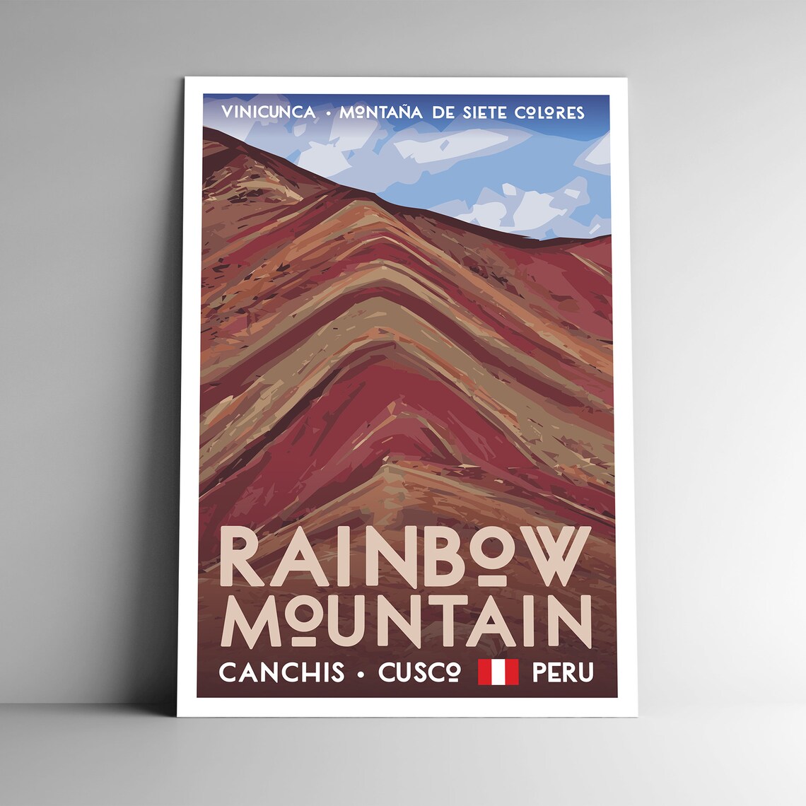 Rainbow Mountain Vintage Style Travel Poster