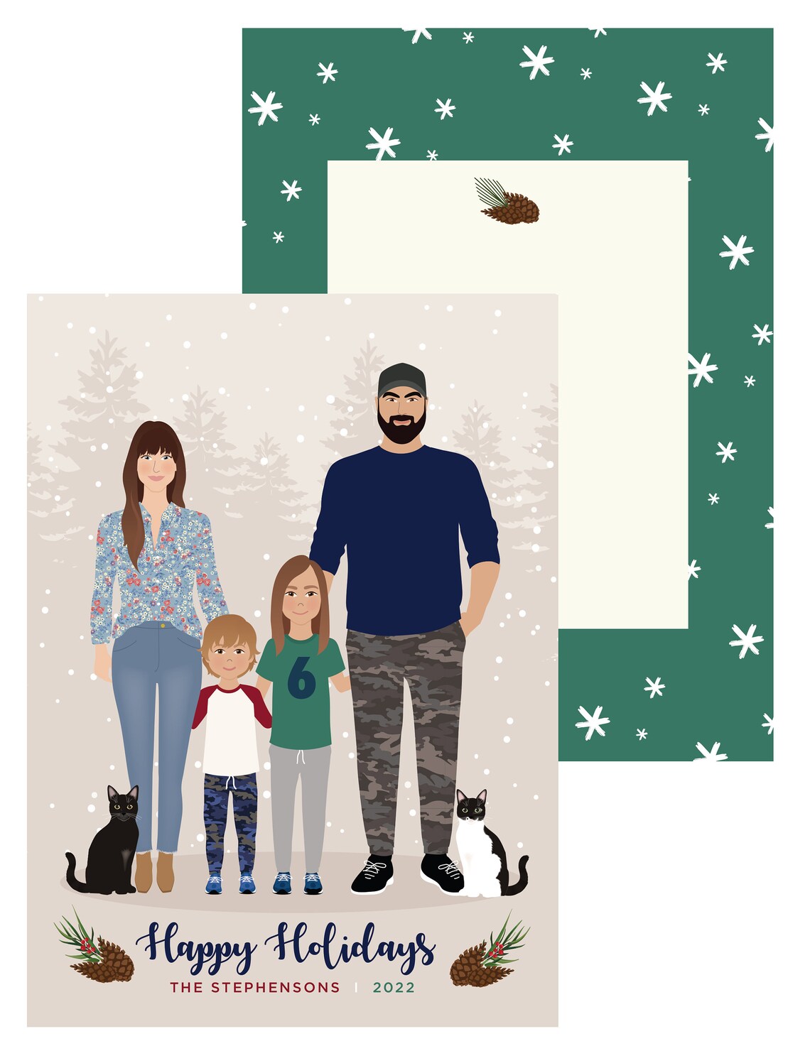 Custom Family Holiday Card Formal Christmas Illustration Poster - Image 2