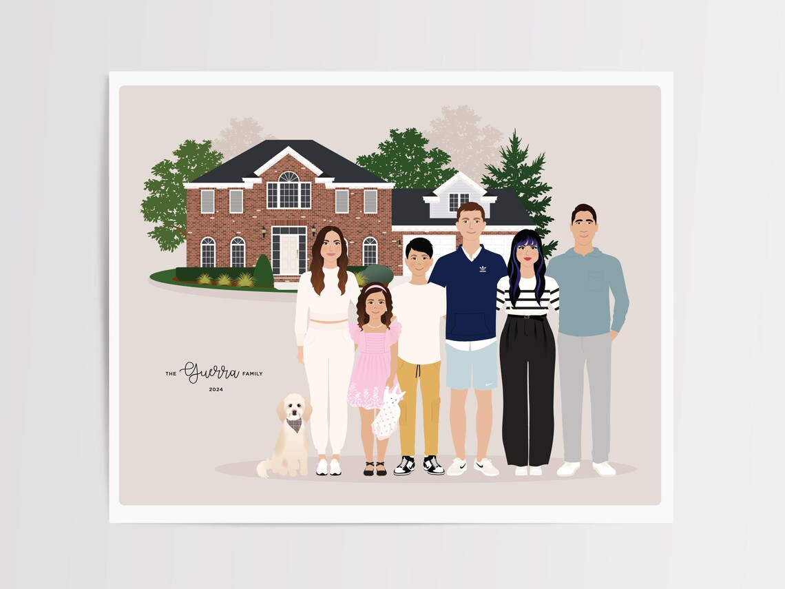 Custom Family And House Portrait, Personalized Gift - Image 2