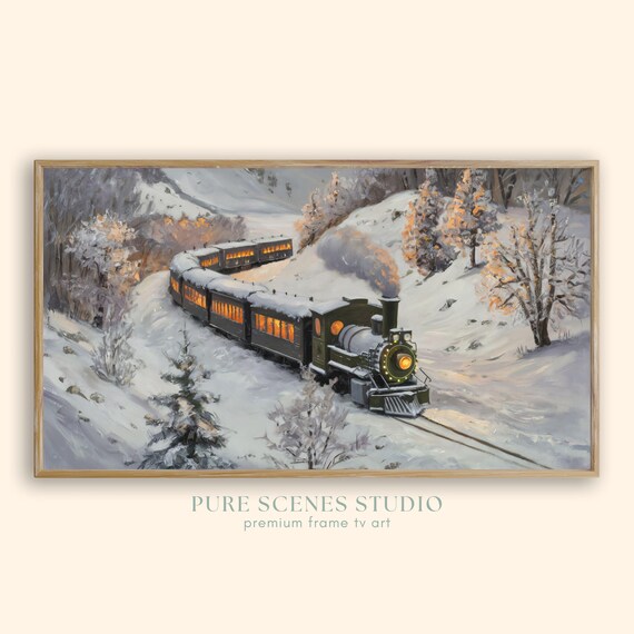 Steam Locomotive With Glowing Windows Snowy Hills Dusk Journey Poster