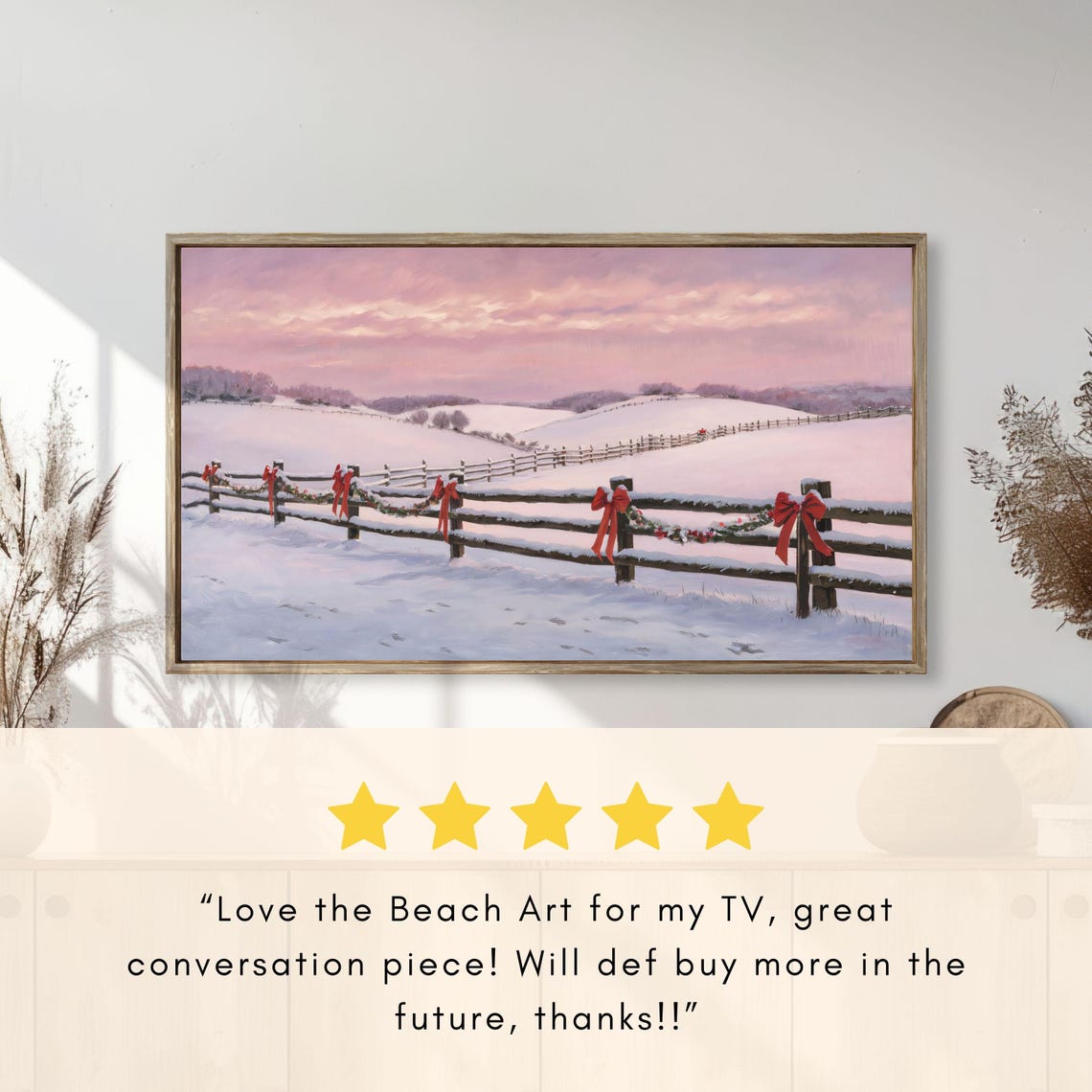 Frame Tv Art Christmas Frame Tv Art 4k Vintage Landscape Painting Snowy Fence Holiday Garlands Tv Wallpaper - Image 2