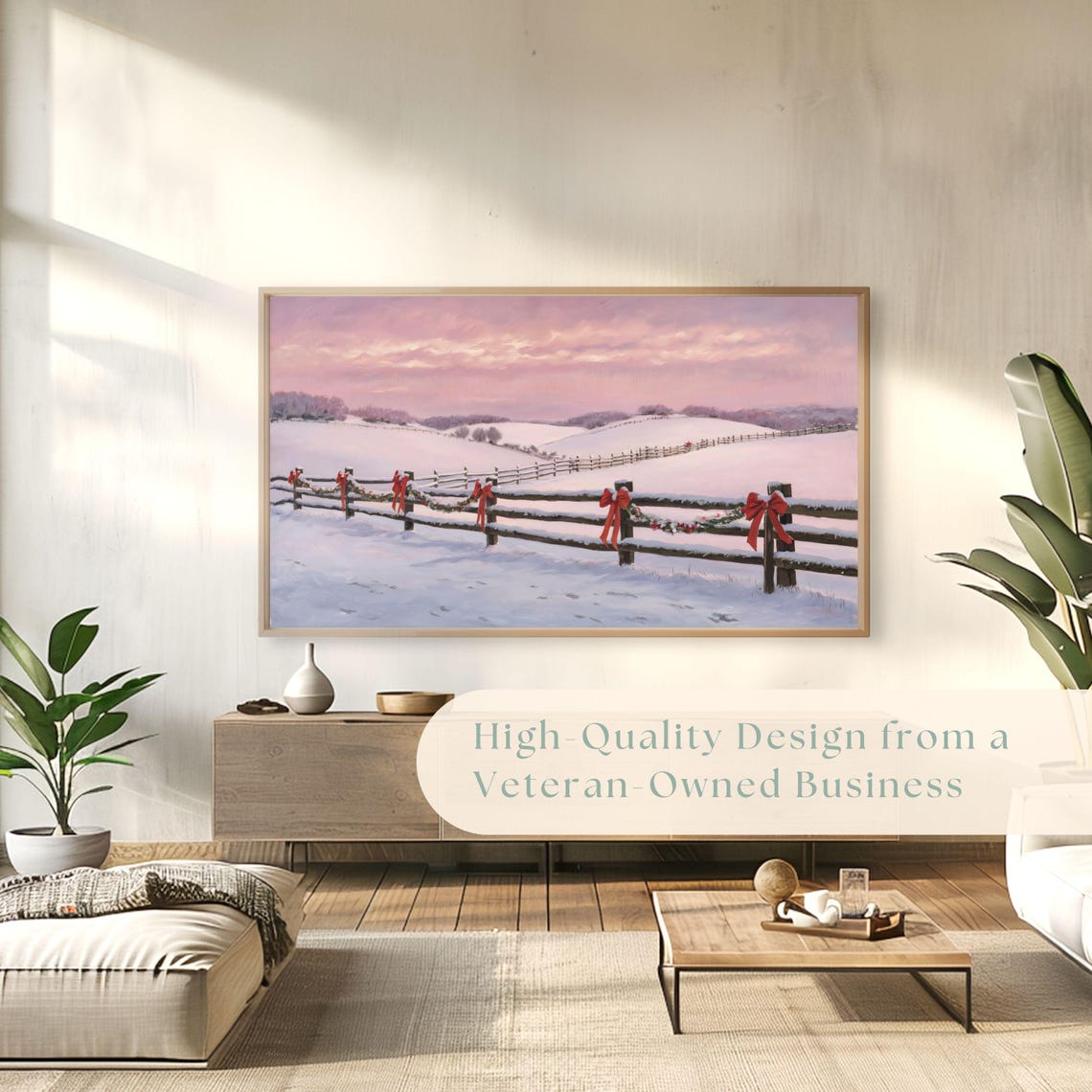 Frame Tv Art Christmas Frame Tv Art 4k Vintage Landscape Painting Snowy Fence Holiday Garlands Tv Wallpaper - Image 4