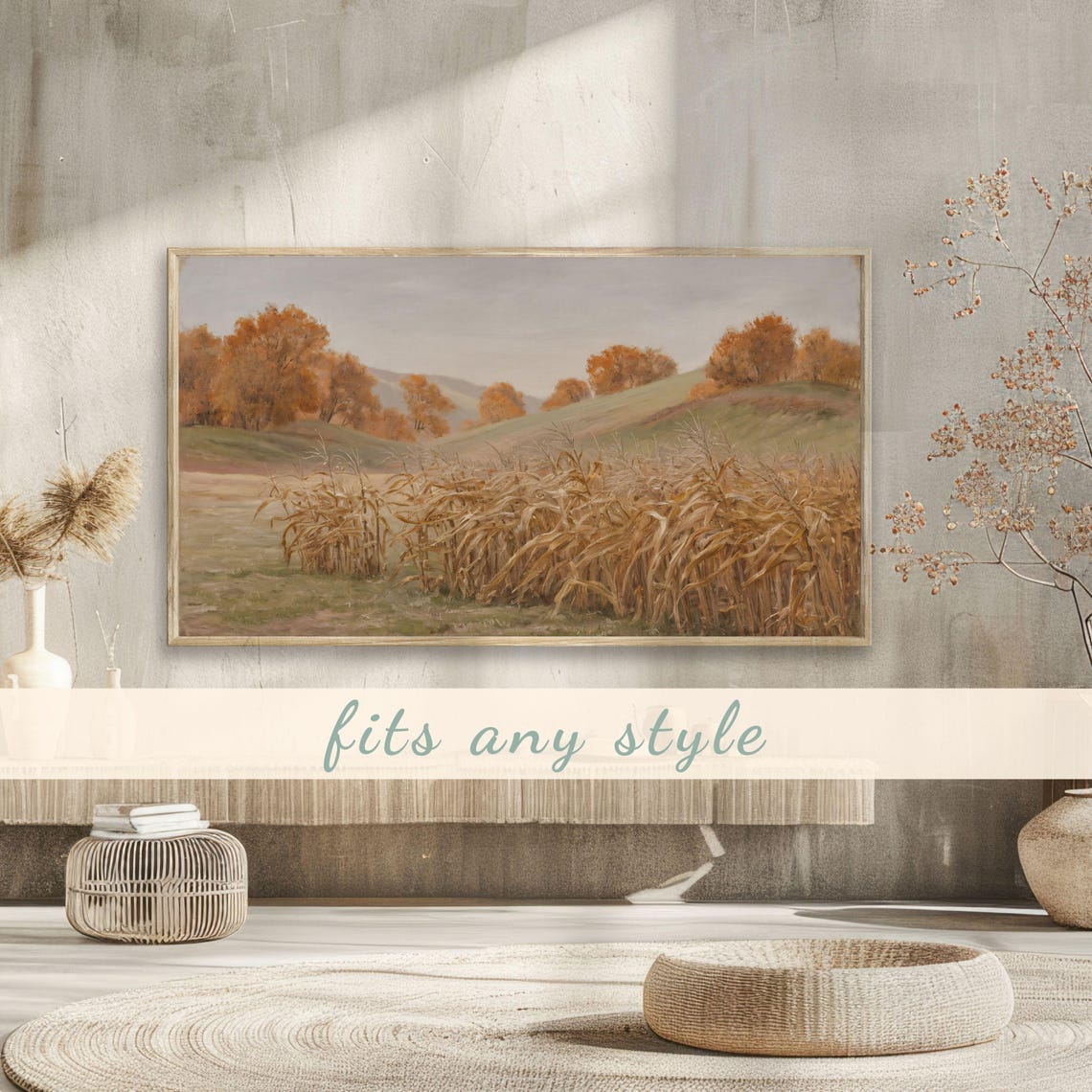 Dried Corn Stalks Autumn Field Rolling Hills Fall Foliage Poster - Image 3