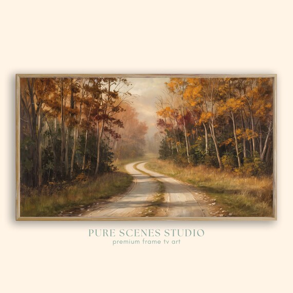 Winding Dirt Road Through Golden Autumn Woodland Fall Foliage Poster