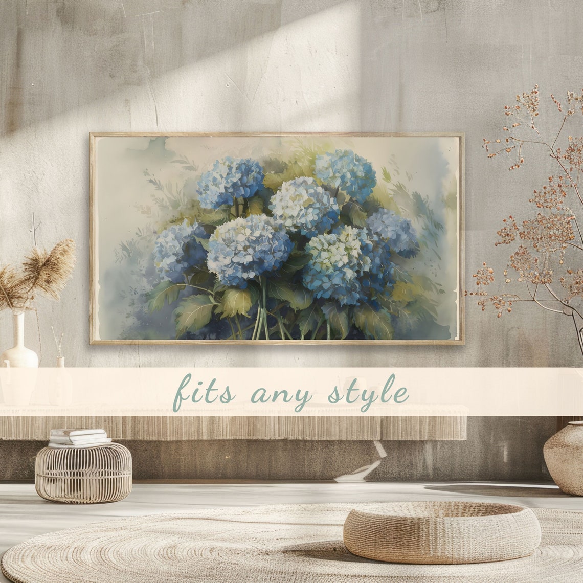 Blue Hydrangeas Watercolor Botanical Spring Floral Painting Poster - Image 3