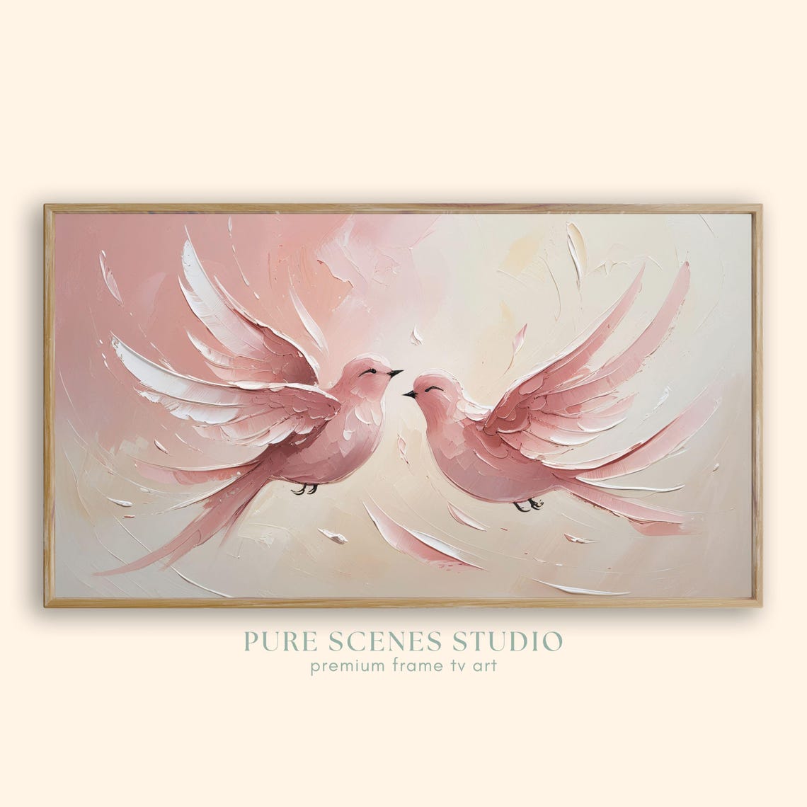 Pink Lovebirds Textured Impasto Blush Romantic Painting Poster