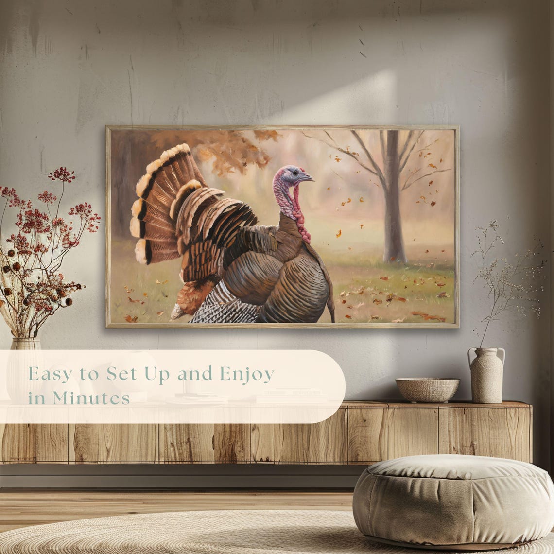 Wild Turkey Close Up in Autumn Woods Vintage Thanksgiving Wall Art - Image 5