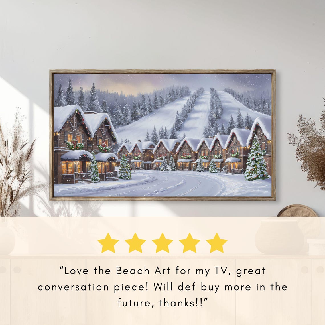 Ski Resort Village Glowing Christmas Chalets Snowy Slopes Scene Poster - Image 2