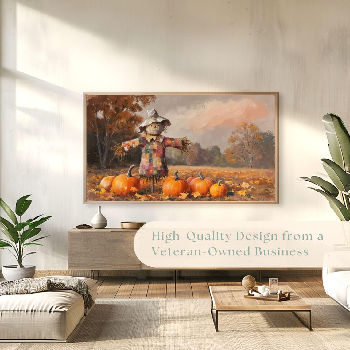 Patchwork Scarecrow Among Pumpkins Autumn Field Vintage Poster - Image 4