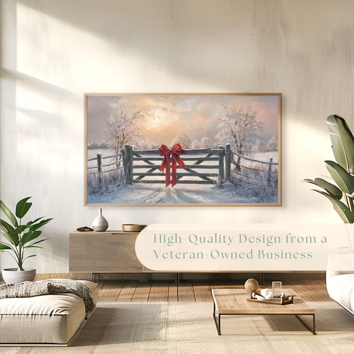 Rustic Wooden Farm Gate Giant Red Bow Snowy Sunrise Winter Poster - Image 4