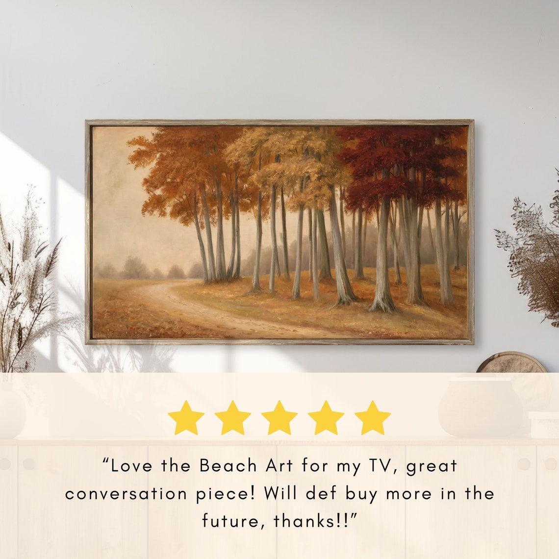 Vintage Autumn Forest with Tall Trees and Winding Dirt Path Poster - Image 2