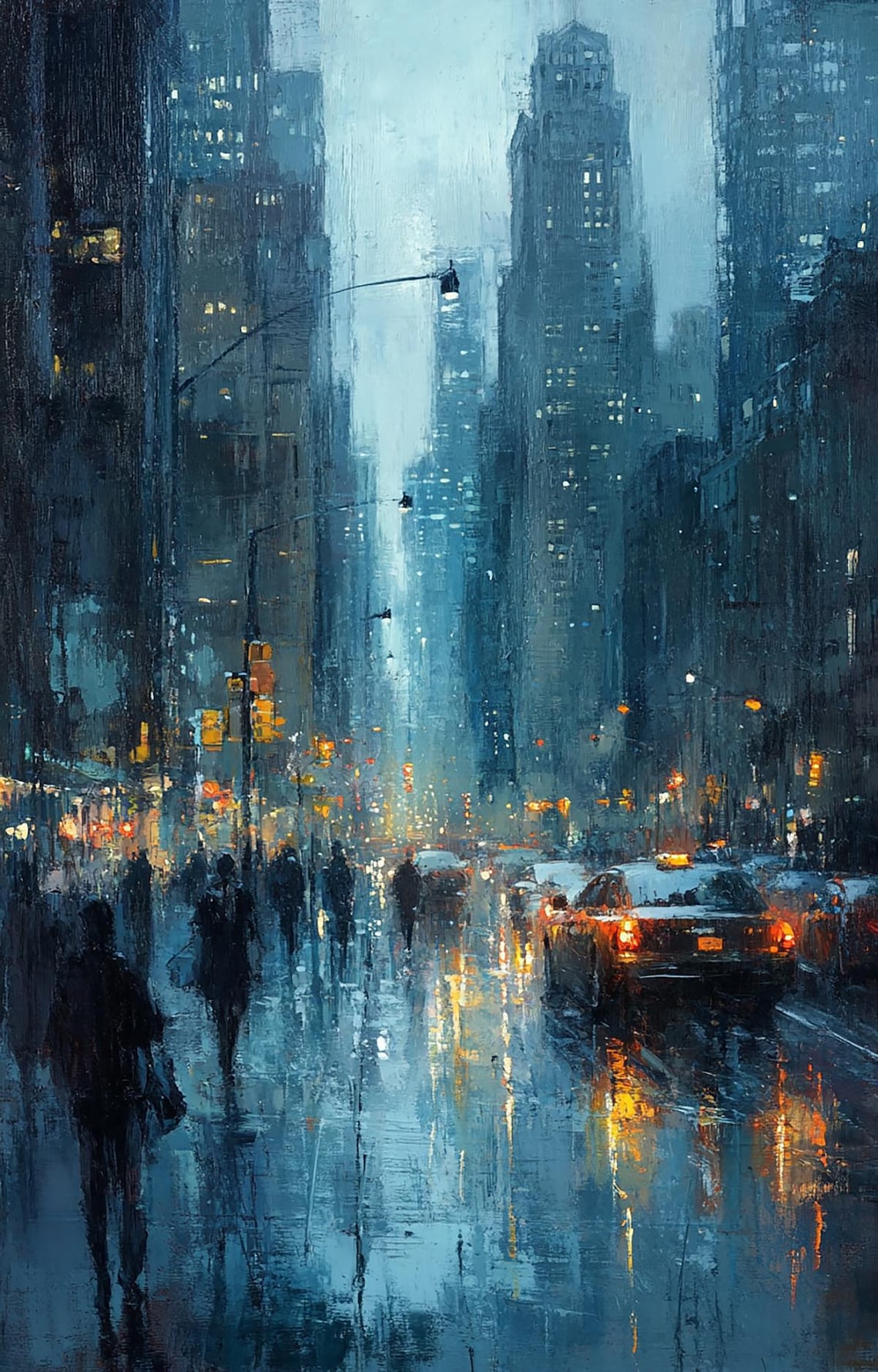 Rainy Cityscape, Moody Urban Night Scene Art - Image 2