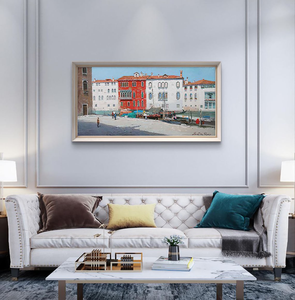 Venice Canal Boats And Architecture Oil Painting