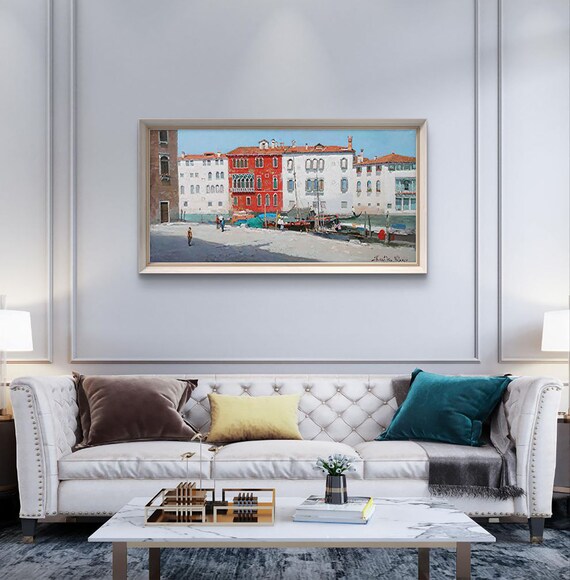 Venice Canal Boats And Architecture Oil Painting