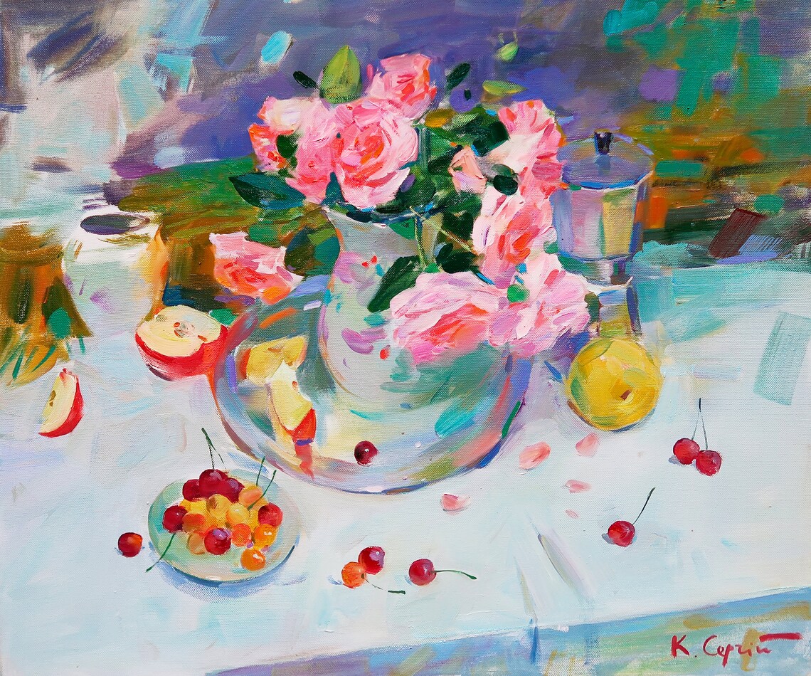 Impressionist Still Life With Flowers, Interior Decor - Image 2
