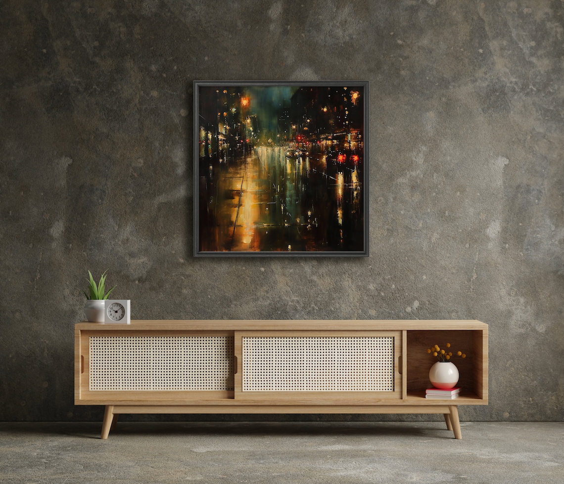 Cityscape Oil Painting, Rainy Evening Impressionism - Image 2