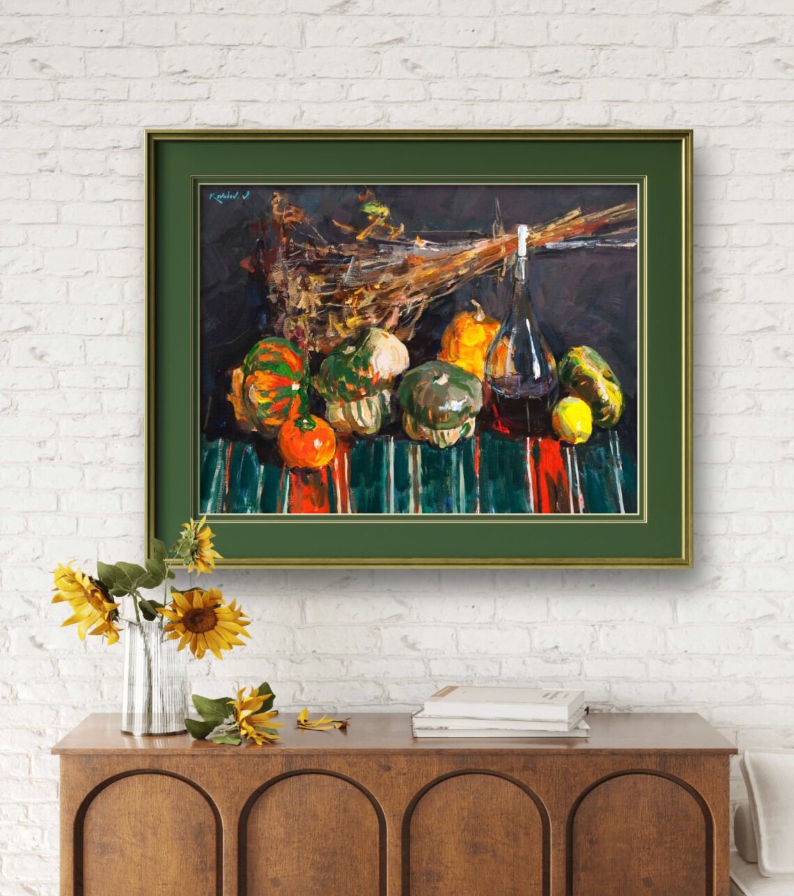 Rustic Still Life With Pumpkins, Original Oil Painting - Image 2